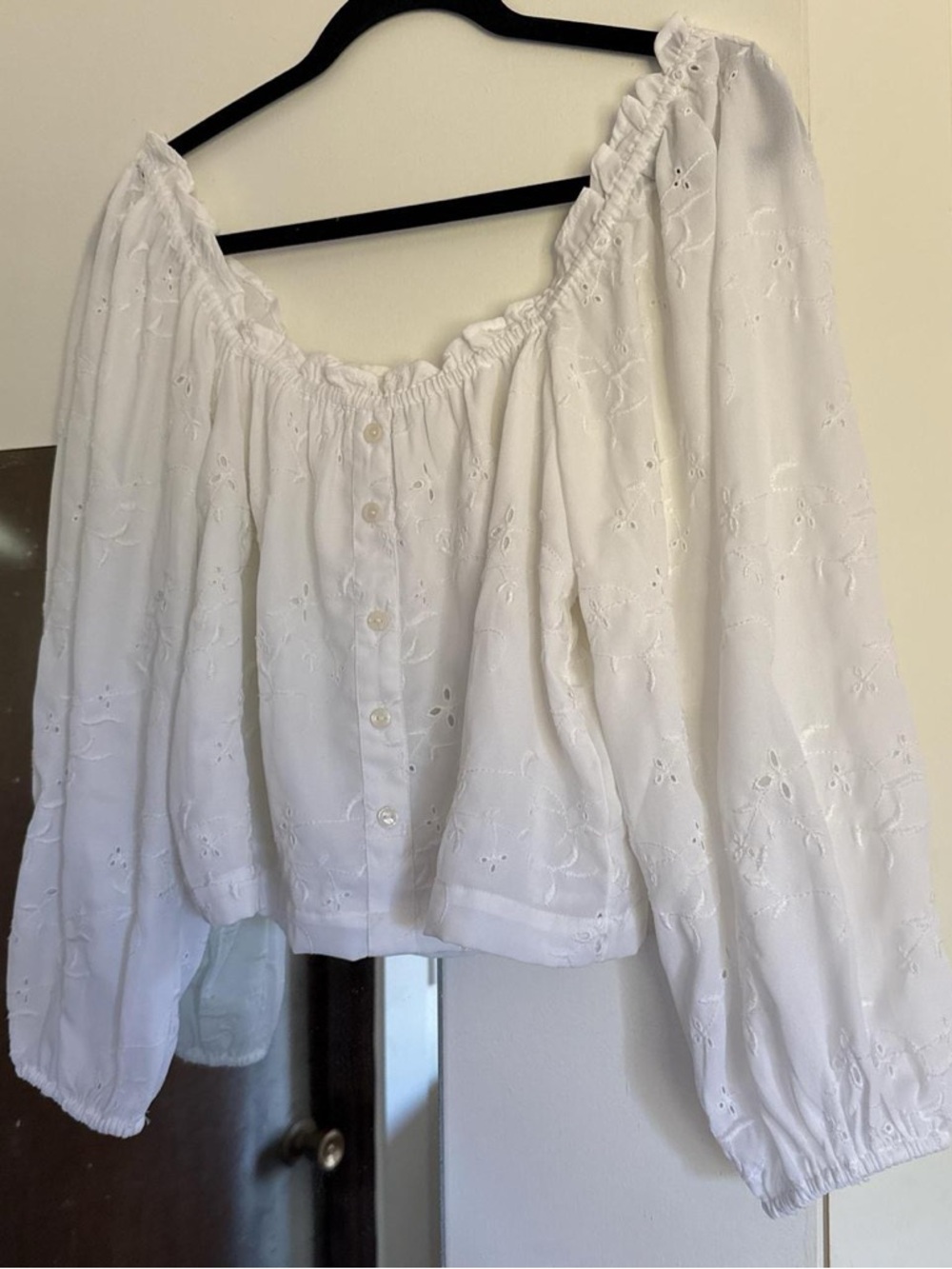 American Eagle White Eyelet Peasant Blouse - Women Tops